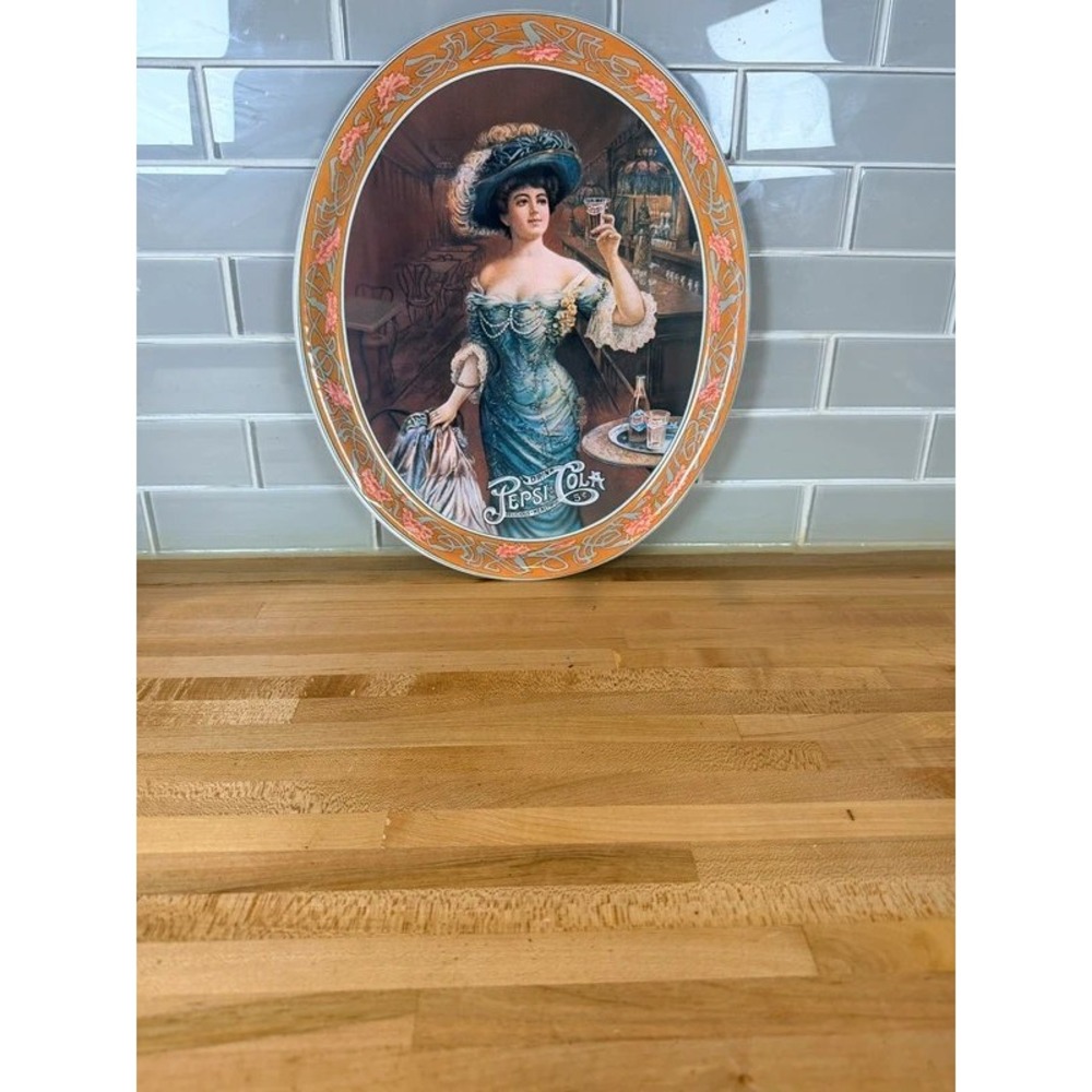 Vintage Pepsi-Cola Metal Serving Tray Victorian Woman Blue Dress Advertising